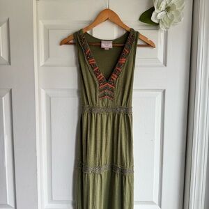 Romeo & Juliet Couture Beaded Olive Green Tiered Maxi Sundress